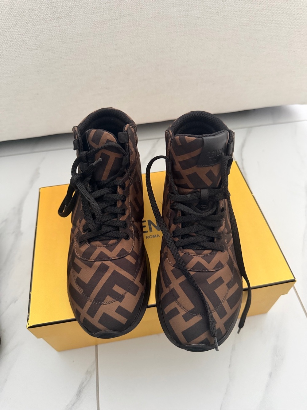 Fendi Brown Monogram High-Top Sneakers for Men